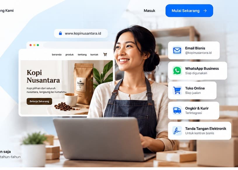 Ilustrasi pemilik usaha yang sedang mengelola bisnis online
